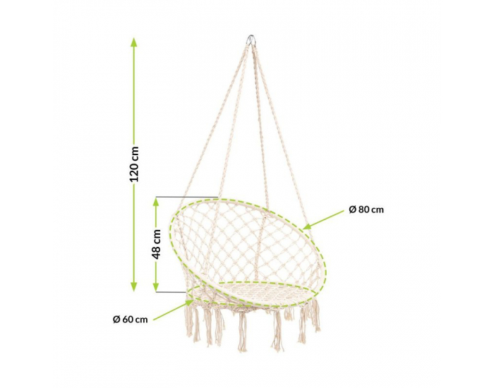 Závesné hojdacie kreslo Hoppy 120x80 cm - krémová