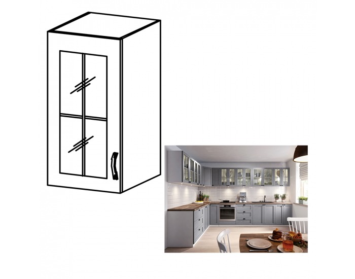 Horná kuchynská skrinka Layla G30S L - biela / sivá matná