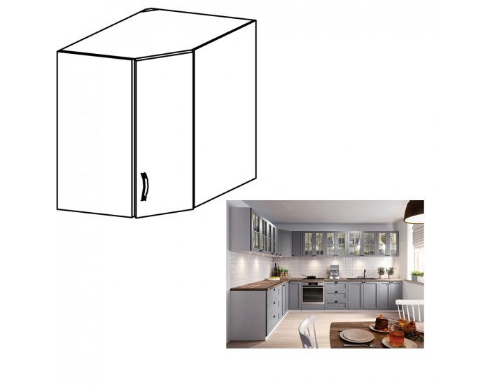 Horná rohová kuchynská skrinka Layla G60N - biela / sivá matná