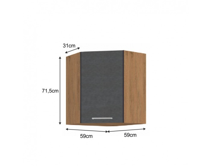 Horná rohová kuchynská skrinka Vega 58x58 GN-72 1F - dub lancelot / sivá matná