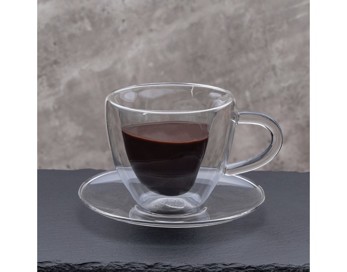 Termo šálka s podšálkou (2 ks) Hotcool Typ 5 150 ml - priehľadná