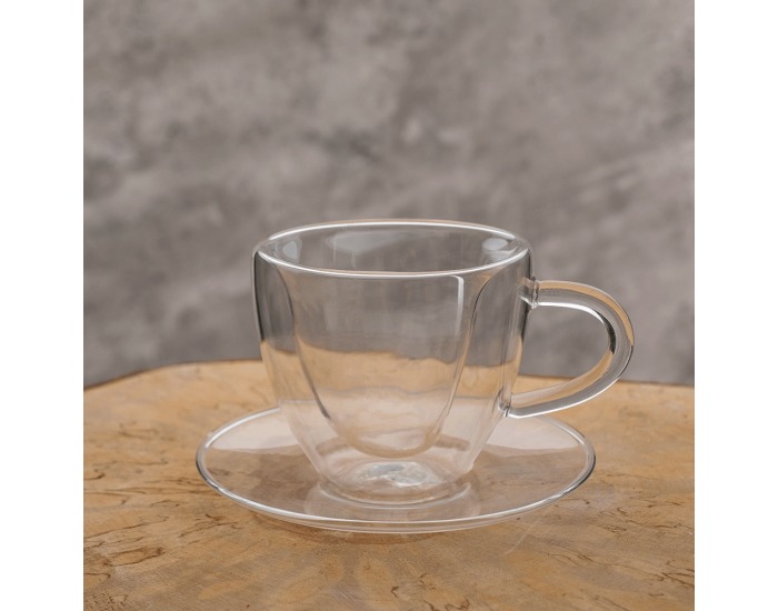 Termo šálka s podšálkou (2 ks) Hotcool Typ 5 150 ml - priehľadná