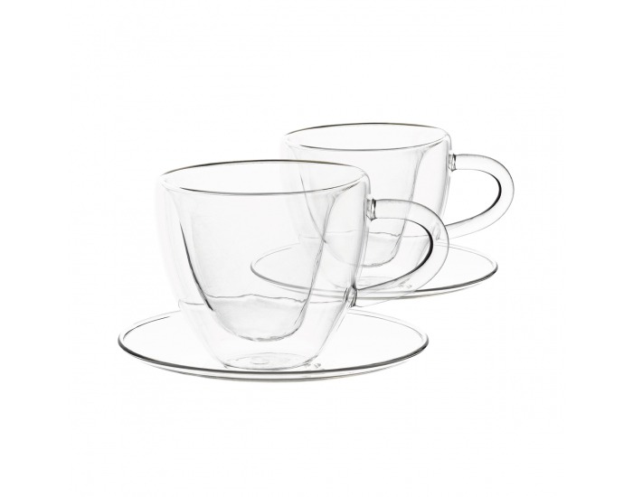 Termo šálka s podšálkou (2 ks) Hotcool Typ 5 150 ml - priehľadná