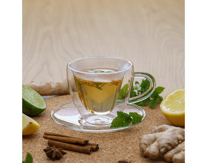 Termo šálka s podšálkou (2 ks) Hotcool Typ 5 150 ml - priehľadná