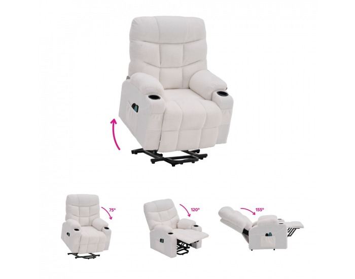 Masážne polohovacie kreslo Hudson - biela