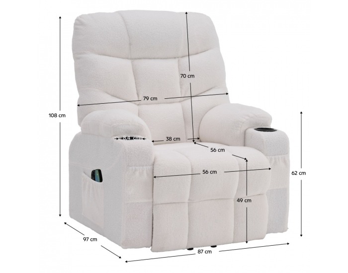 Masážne polohovacie kreslo Hudson - biela