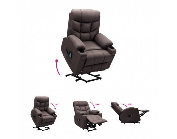 Masážne polohovacie kreslo Hudson - hnedá