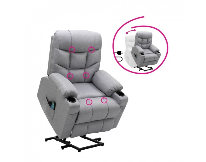 Masážne polohovacie kreslo Hudson - svetlosivá