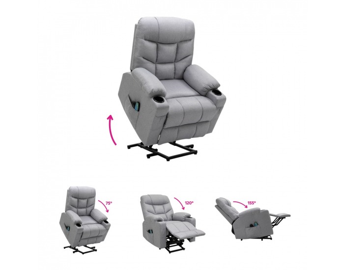 Masážne polohovacie kreslo Hudson - svetlosivá