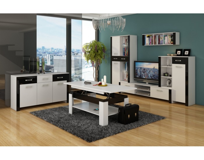 Regál (nadstavba) Hugo HUG-06 - biela / čierny lesk