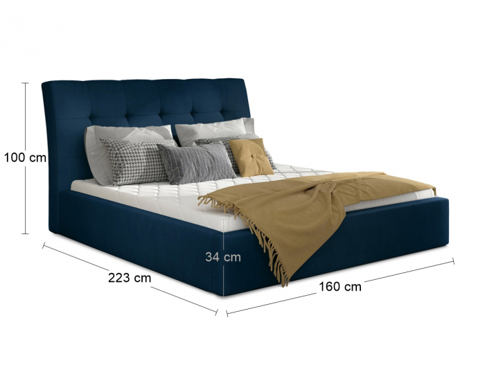 Čalúnená manželská posteľ s roštom Ikaria 140 - tmavomodrá