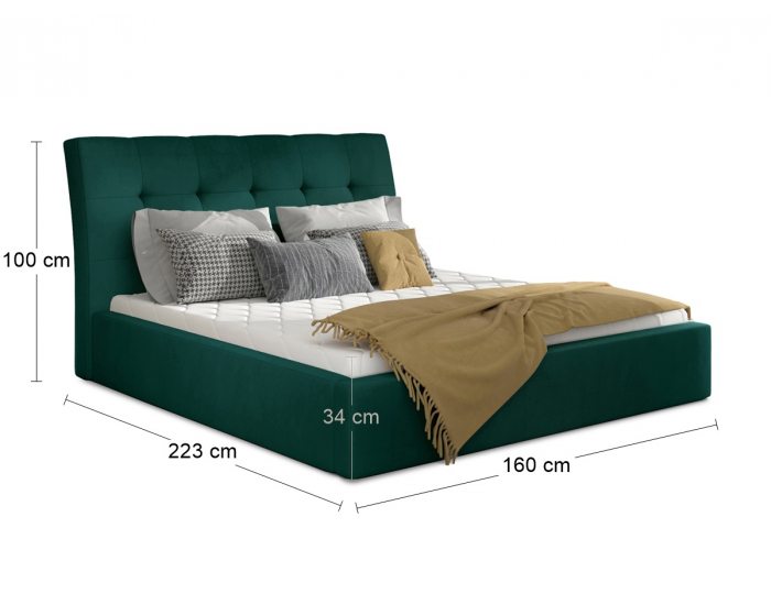 Čalúnená manželská posteľ s roštom Ikaria UP 140 - tmavozelená
