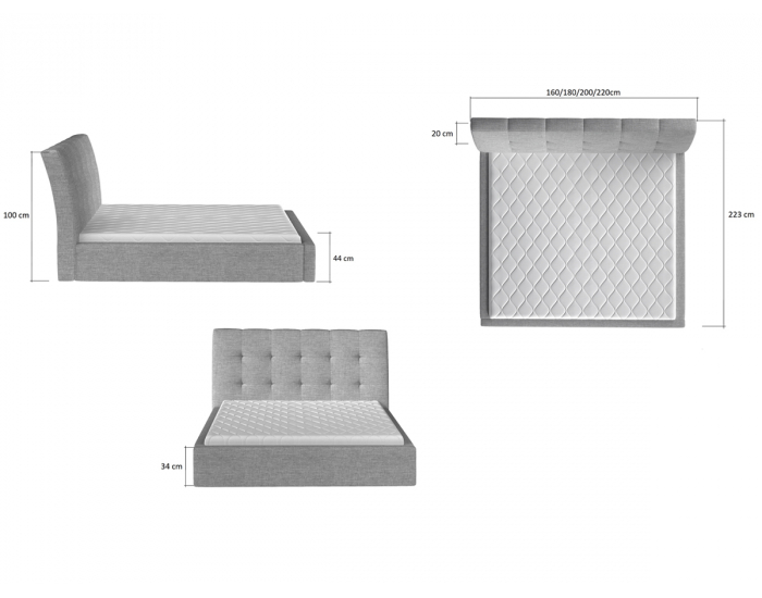 Čalúnená manželská posteľ s roštom Ikaria UP 200 - tmavosivá
