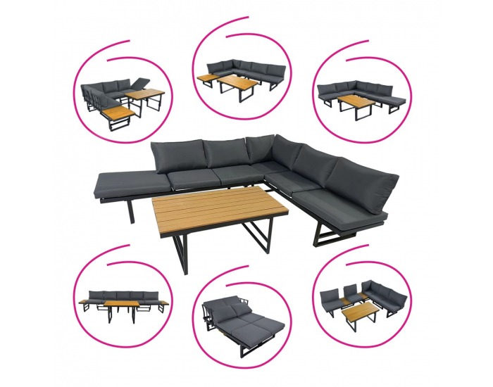 Záhradný set Ilaria - čierna / tmavosivá / prírodná 