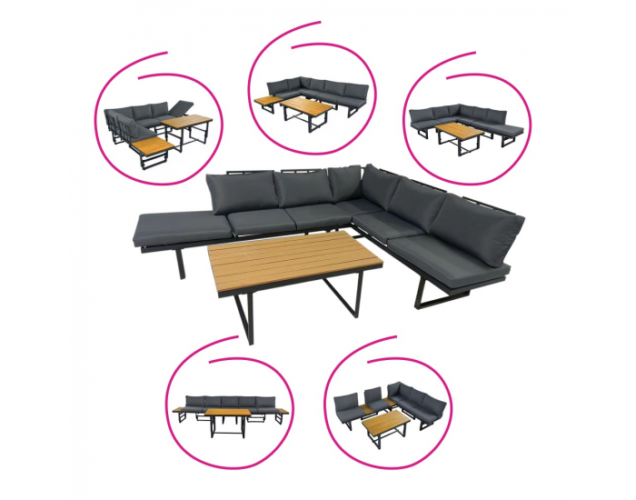 Záhradný set Ilaria - čierna / tmavosivá / prírodná 