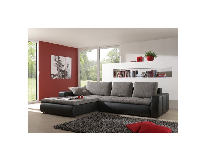 Rohová sedačka s rozkladom a úložným priestorom Iren - armada PU čierna / lucy 1