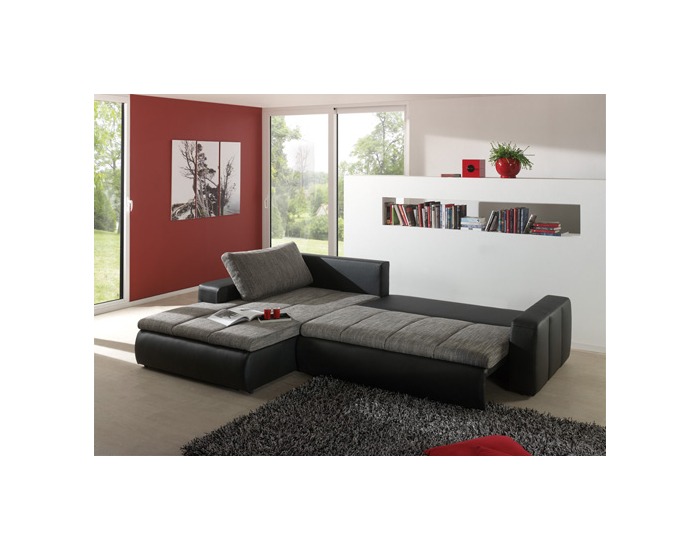 Rohová sedačka s rozkladom a úložným priestorom Iren - armada PU čierna / lucy 1