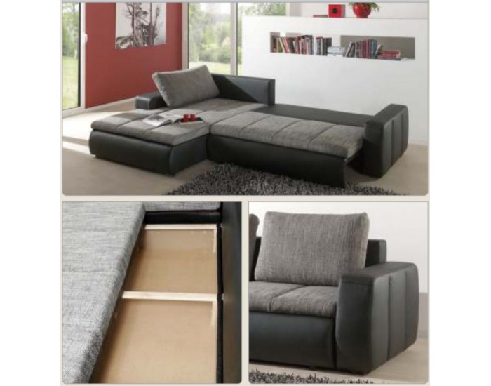 Rohová sedačka s rozkladom a úložným priestorom Iren - armada PU čierna / lucy 1