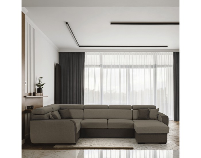 Rohová sedačka U s rozkladom Imperio U L - svetlohnedá / hnedá