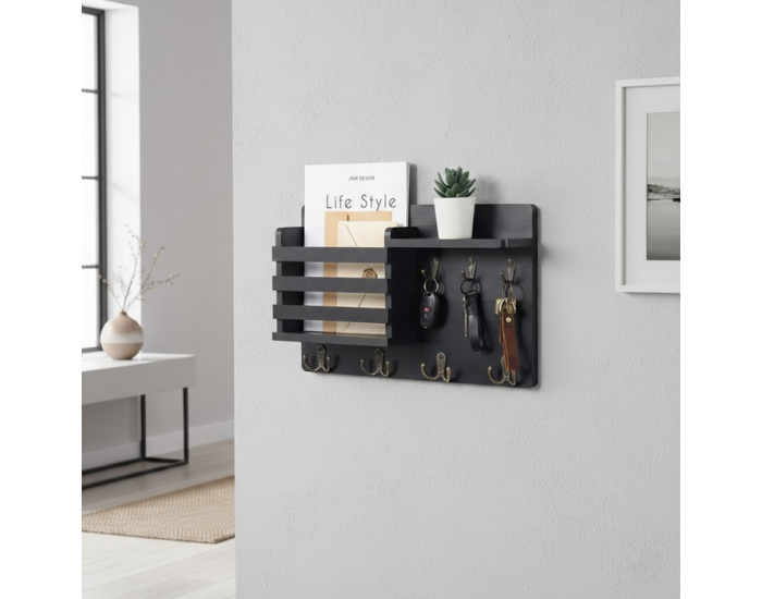 Vešiak na stenu s organizérom Imre - čierna