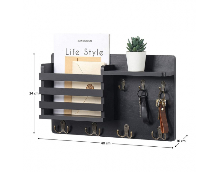 Vešiak na stenu s organizérom Imre - čierna
