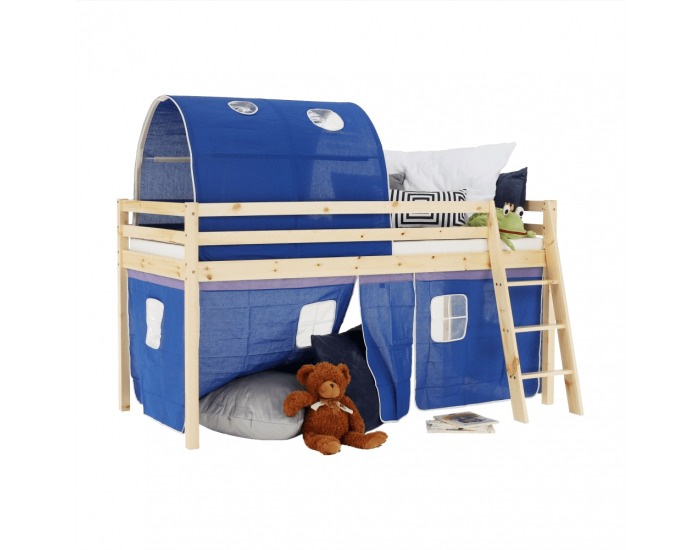 Drevená poschodová posteľ s roštom Indigo 90 - borovica / modrá