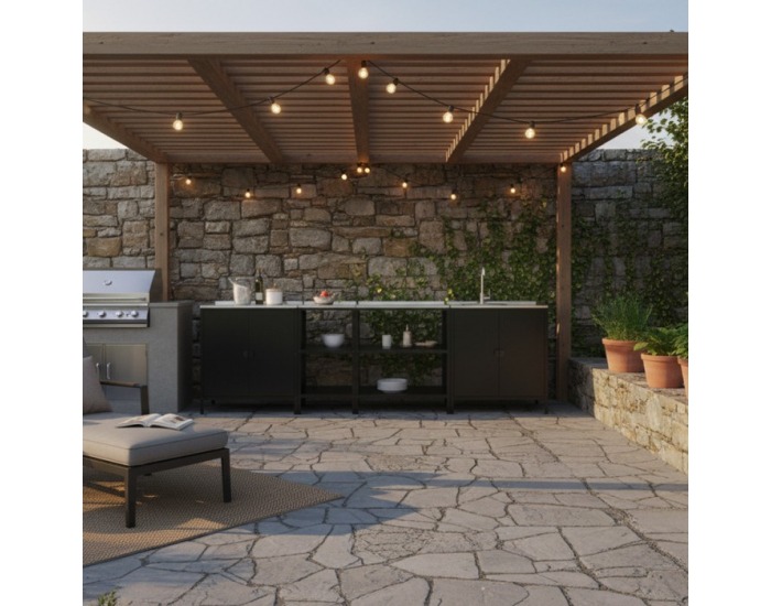 Záhradný kuchynský ostrovček Ines Typ 2 - čierna