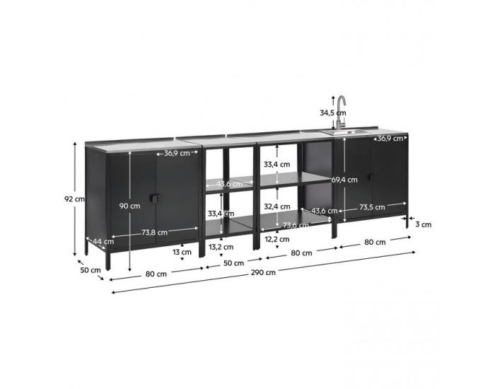 Záhradná kuchynská linka s drezom Ines - čierna