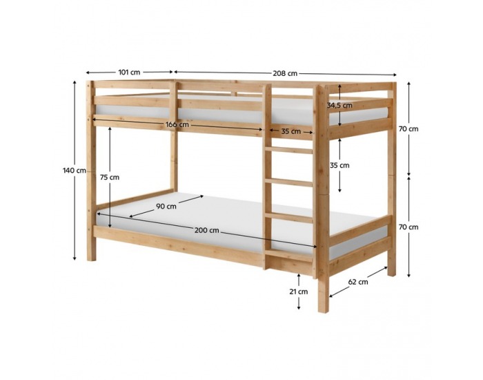 Drevená poschodová posteľ Ineza 90x200 cm - prírodná