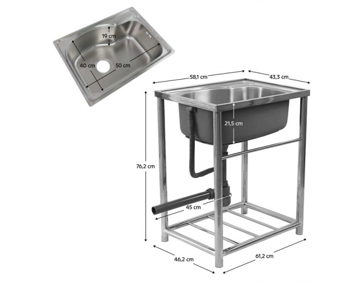 Nerezový kuchynský drez so sifónom Inox New 58x43 cm - chróm