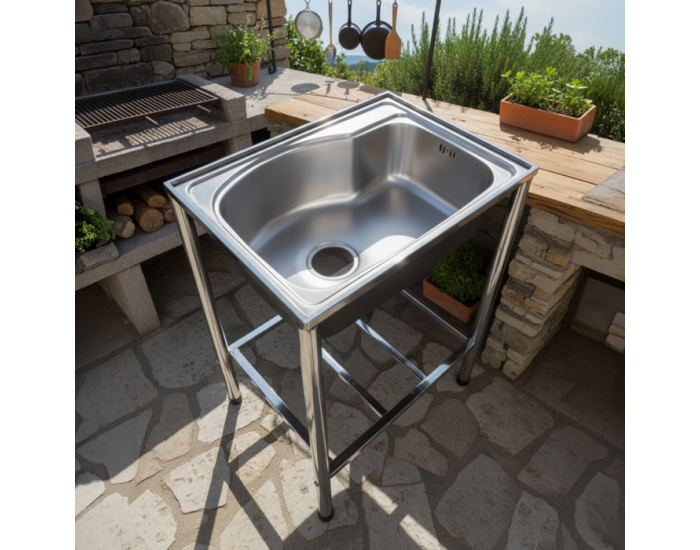 Nerezový kuchynský drez so sifónom Inox New 58x43 cm - chróm