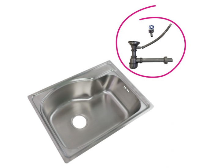 Nerezový kuchynský drez so sifónom Inox New 58x43 cm - chróm