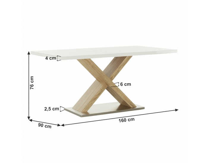 Jedálenský stôl Farnel - dub sonoma / biely lesk