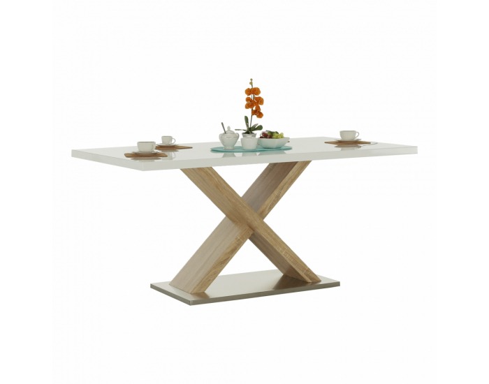 Jedálenský stôl Farnel - dub sonoma / biely lesk