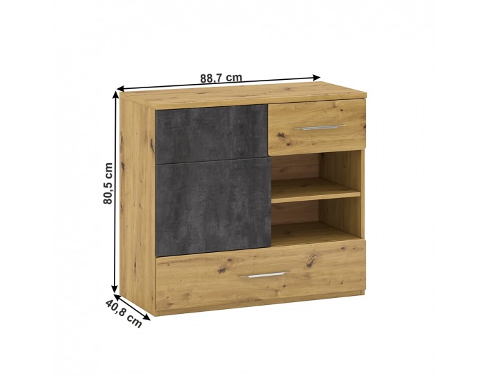 Jednodverová komoda so zásuvkami Eridan G - dub artisan / sivý betón