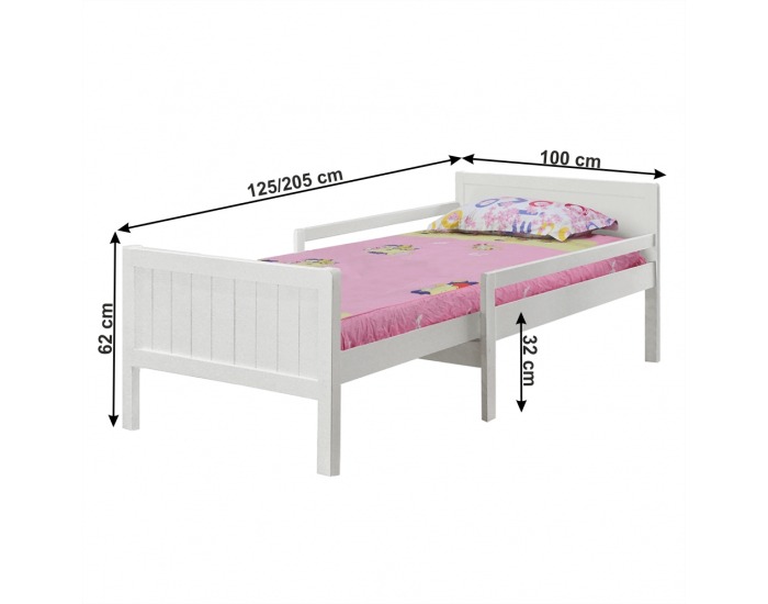Jednolôžková posteľ s nastaviteľnou dĺžkou Eunika 90x200 cm - biela