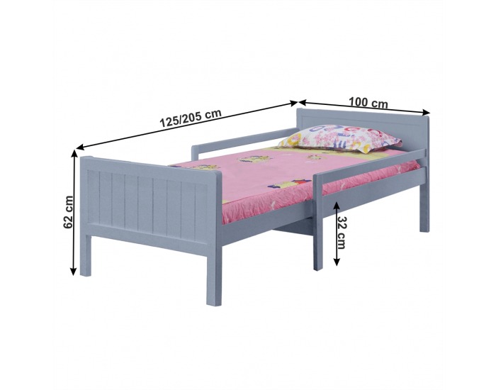 Jednolôžková posteľ s nastaviteľnou dĺžkou Eunika 90x200 cm - sivá