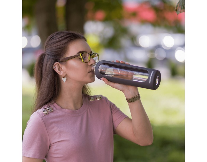 Sklenená fľaša Jeri 1000 ml - priehľadná / sivá / prírodná