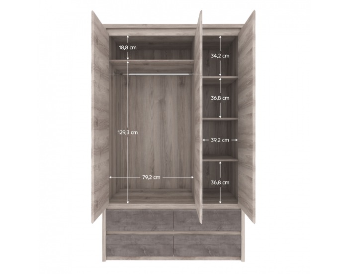 Trojdverová šatníková skriňa so zrkadlom Jesi 3D4S - gaštan nairobi / onyx