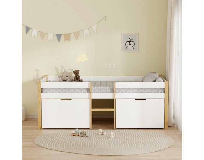 Detská posteľ s úložným priestorom Juna 90x200 cm - biela / dub