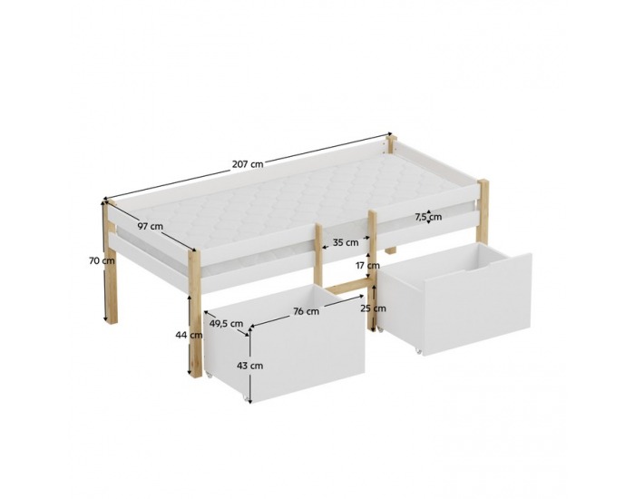 Detská posteľ s úložným priestorom Juna 90x200 cm - biela / dub