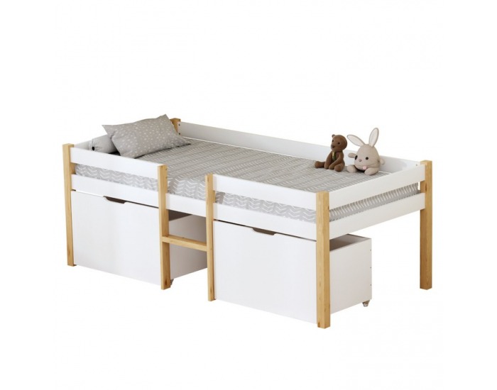 Detská posteľ s úložným priestorom Juna 90x200 cm - biela / dub