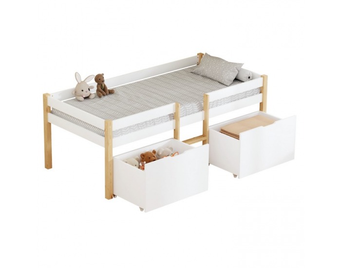 Detská posteľ s úložným priestorom Juna 90x200 cm - biela / dub