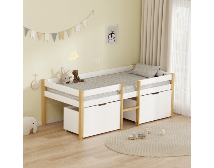 Detská posteľ s úložným priestorom Juna 90x200 cm - biela / dub