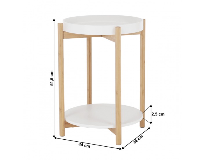 Príručný stolík s odnímateľnou táckou Kabra - biela / prírodná