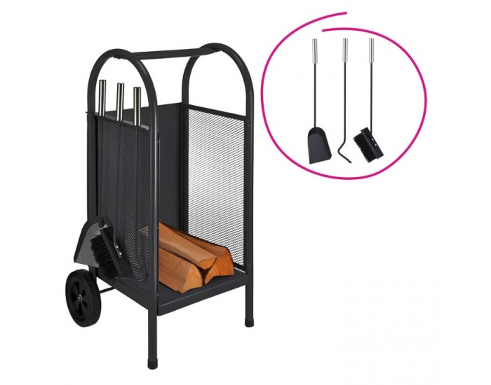 Stojan na drevo s krbovým náradím Kafer - čierna