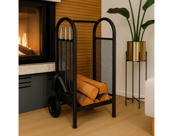 Stojan na drevo s krbovým náradím Kafer - čierna