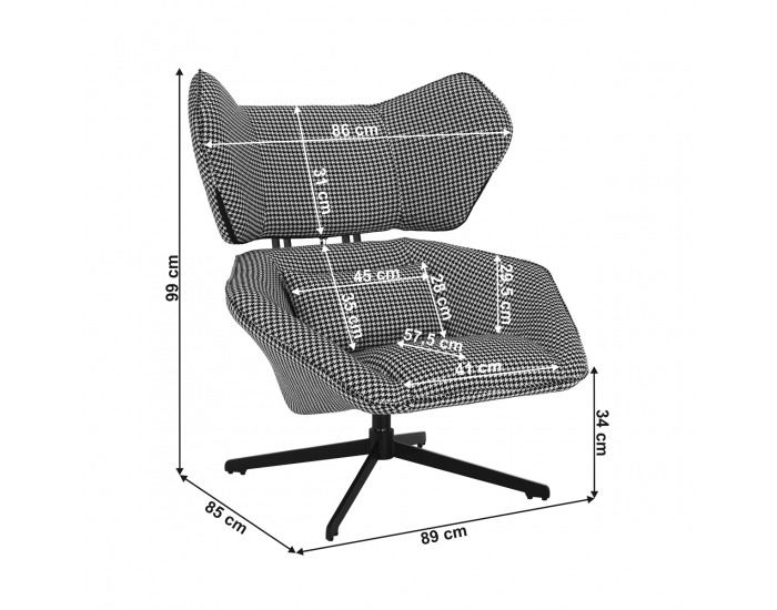 Dizajnové otočné kreslo Kailan - čierna / biela / vzor