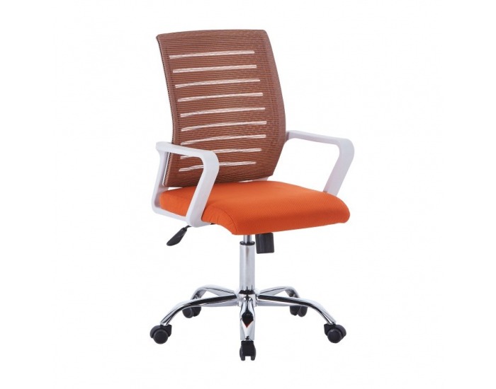 Kancelárska stolička s podrúčkami Cage - oranžová / biela / chróm