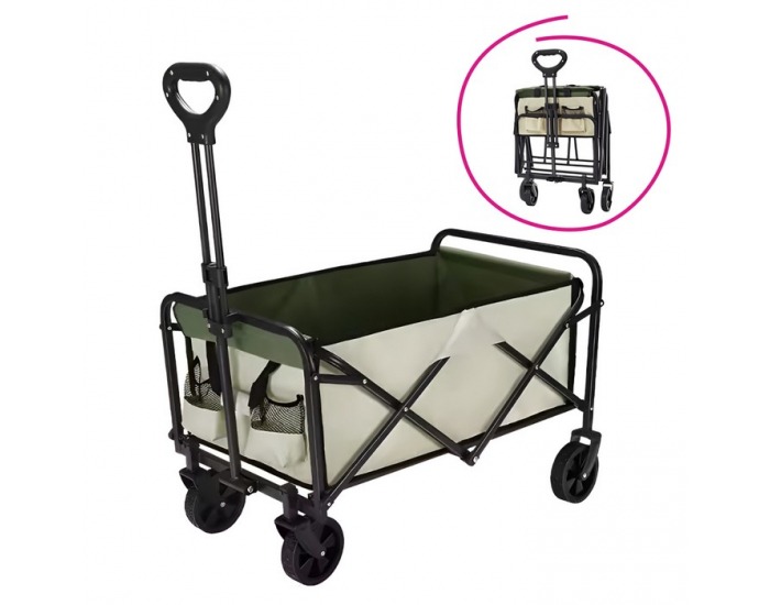 Skladací záhradný vozík Karil - béžová / zelená / čierna